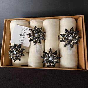 Vintage Bombay Company Napkin Rings Set of 4 BLACK PEARL Original Box w/Napkins